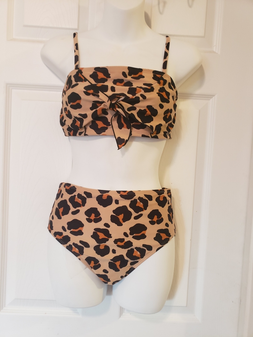 art class Leopard Print Tie-Front High-Waist Bikini - Tan/Black